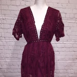 Honey Punch Plunging V Lace Romper Maxi